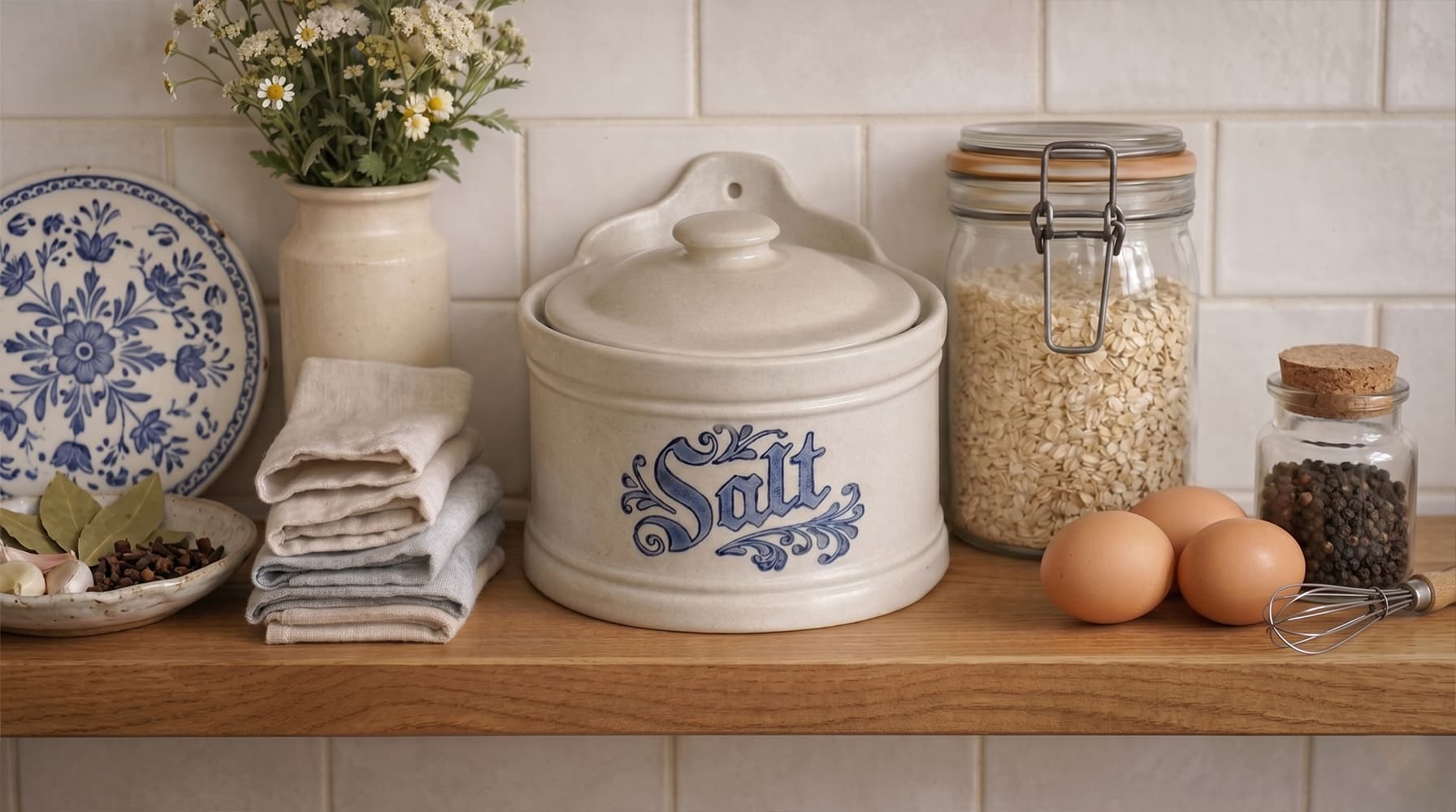 Wide-base ceramic crock for counter display